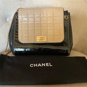 Chanel black and tan accordion flap bag